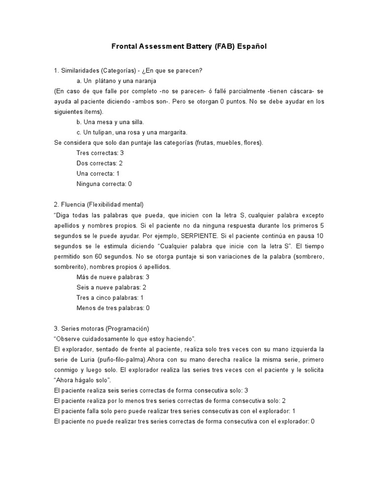 Frontal Assessment Battery | PDF | Cognición