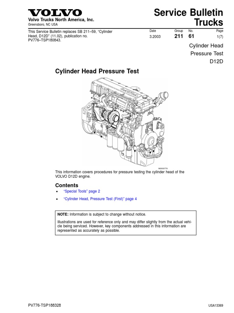 Cylinder Head Pressure Test D12D PDF Valve Cylinder (Engine)