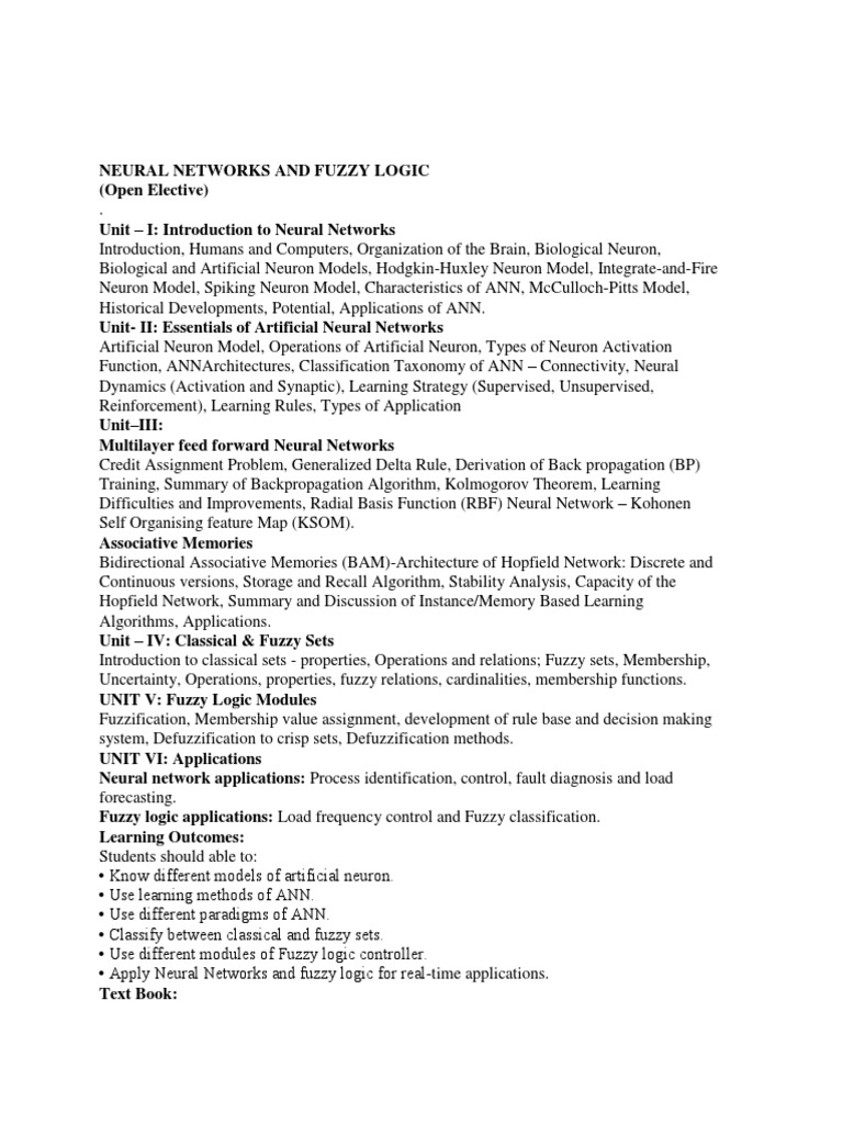 Neural Networks and Fuzzy Logic Overview | PDF | Artificial Neural ...