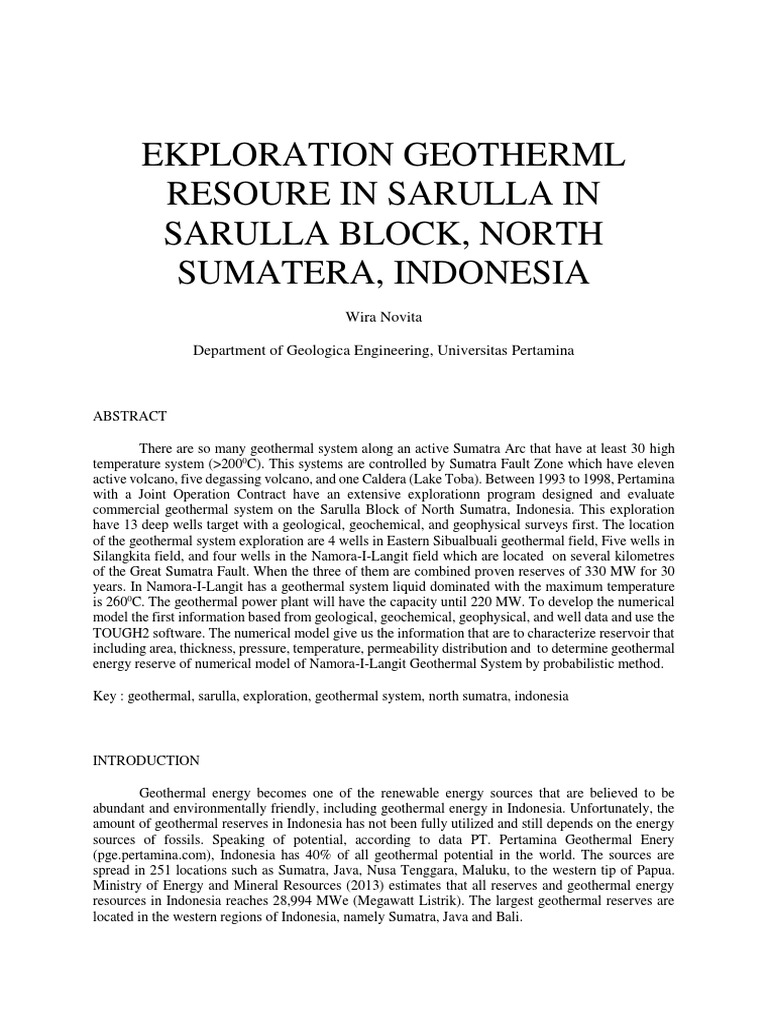 Sarulla Geothermal Exploration Study | PDF | Geothermal Energy ...
