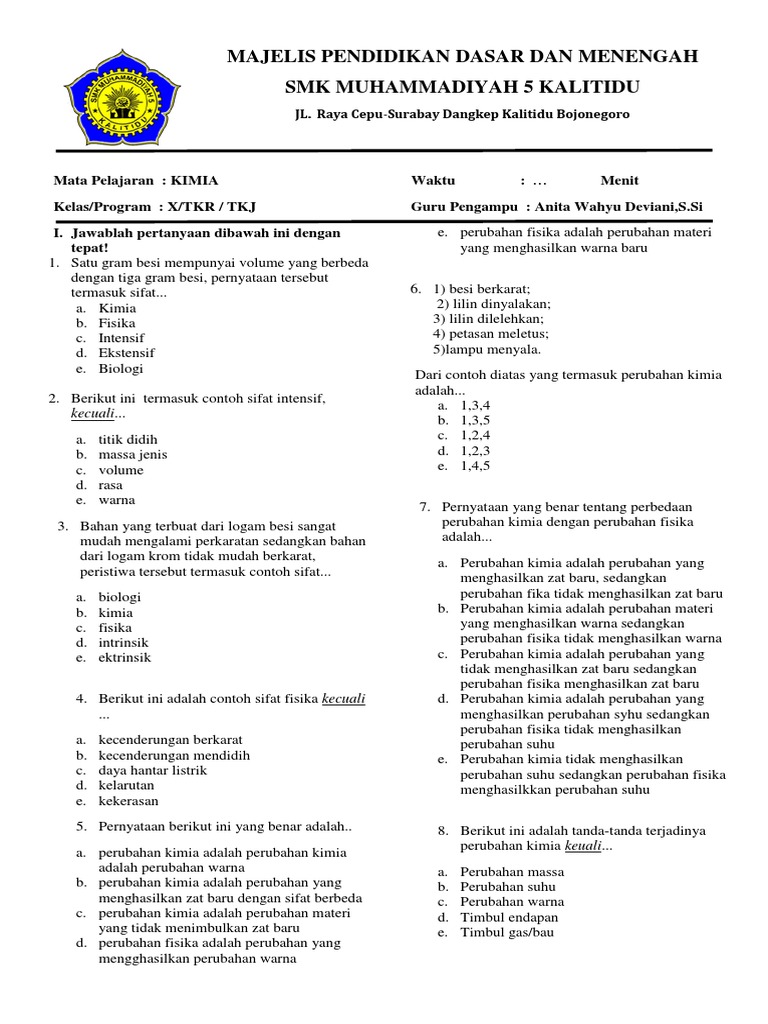 Soal Perubahan Fisika Dan Kimia Guru Galeri