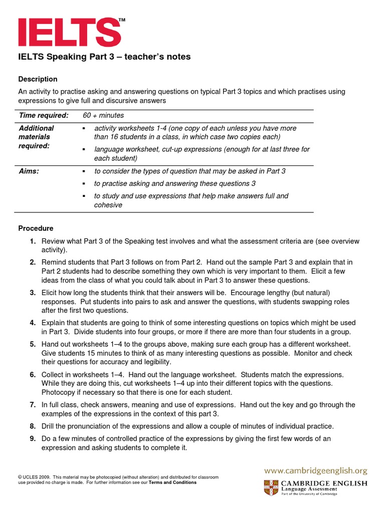 Ielts Speaking Part 3 PDF | PDF