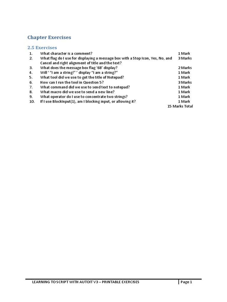 Exercises With Answers (PRINTABLE) PDF | PDF | Control Flow | Variable ...
