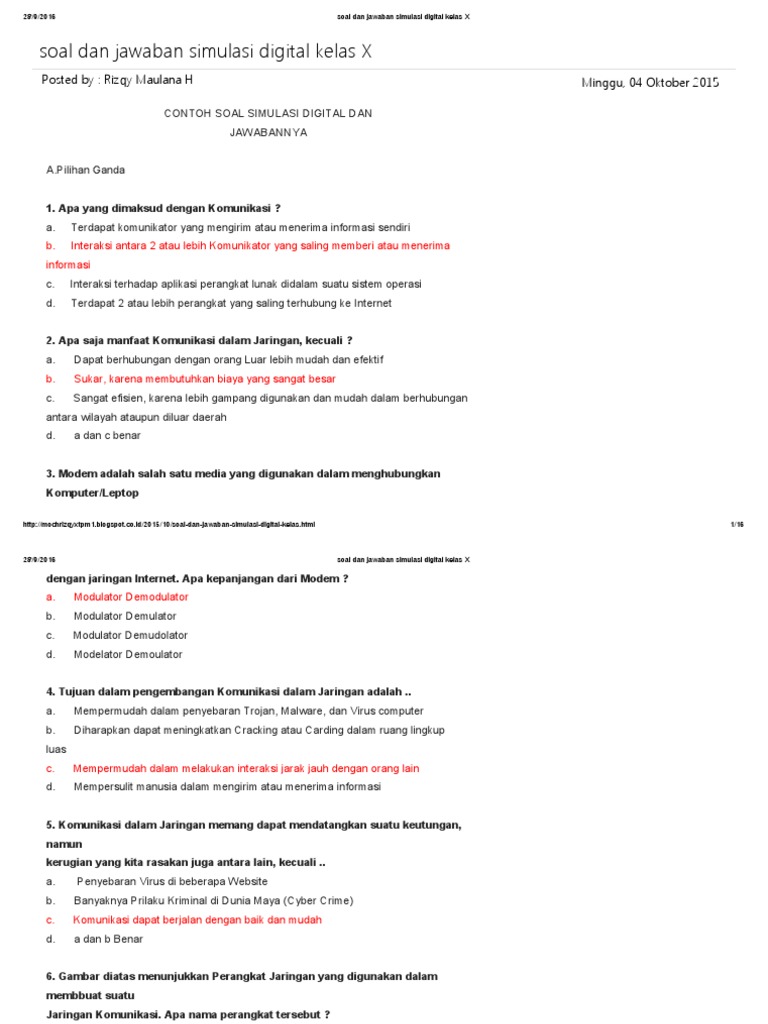 Soal Dan Jawaban Simulasi Digital Kelas X Pdf