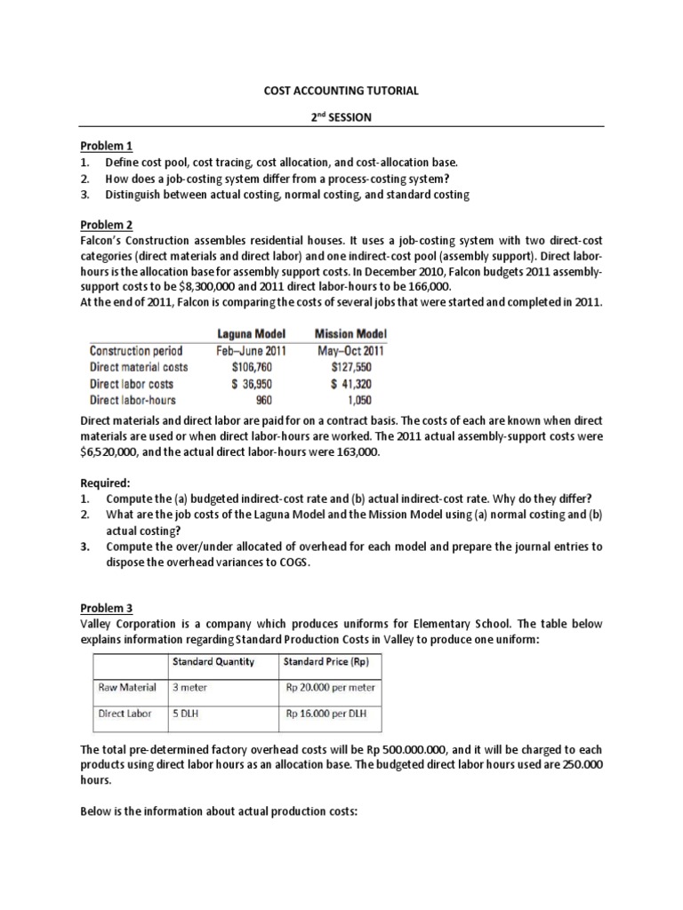 Cost Accounting Tutorial Job Costing, Process Costing, Standard