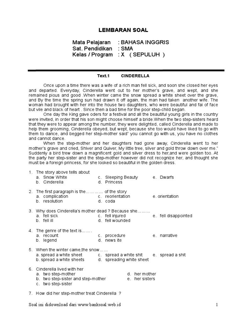 Soal Klas Xii Sem 1 Snow White Cinderella