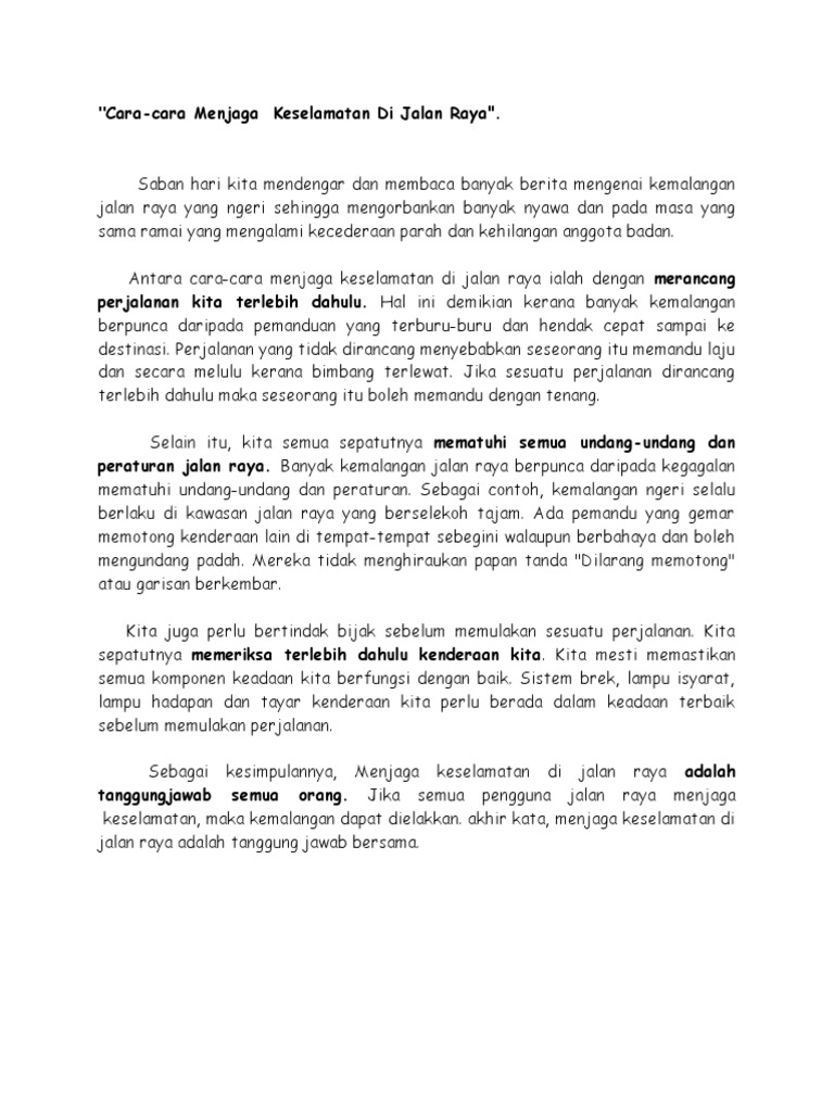 Cara Cara Menjaga Keselamatan Jalan Raya Pdf