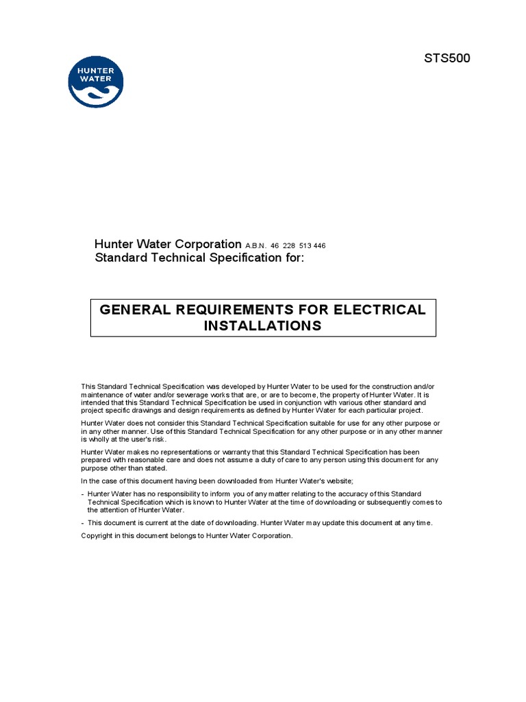 Hunter Water Elect Design Spec | PDF | Electrical Wiring ...