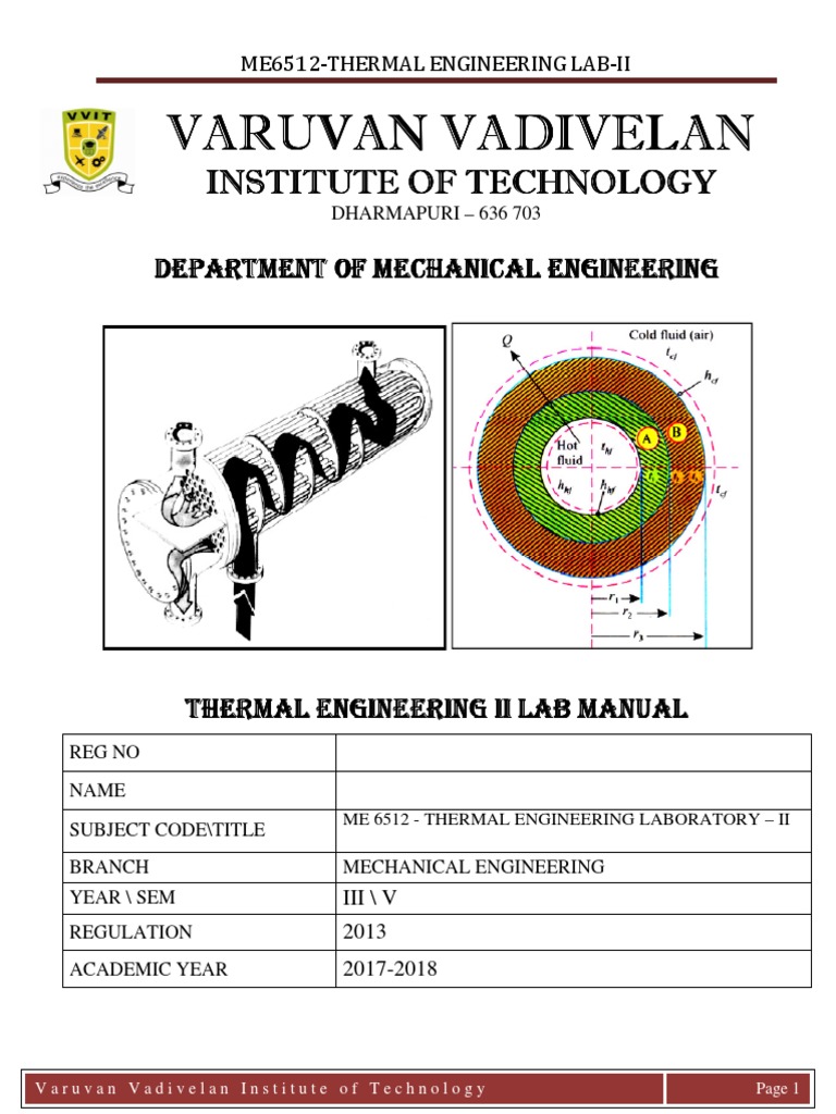 Me6512 Thermal Engineering Lab Ii Pdf Heat Transfer Thermal