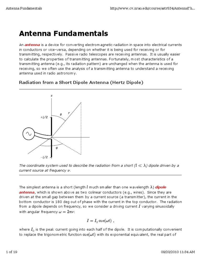 Antenna Fundamentals Radiation From A Short Dipole Antenna (Hertz Dipole) PDF Antenna