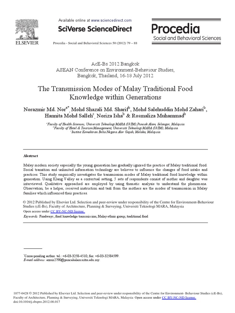 The Transmission Modes of Malay Traditional Food Knowledge Within