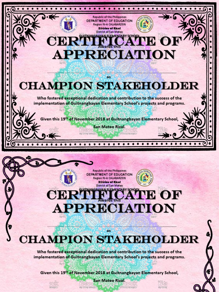 Certificate of Appreciation Champion Stakeholder PDF