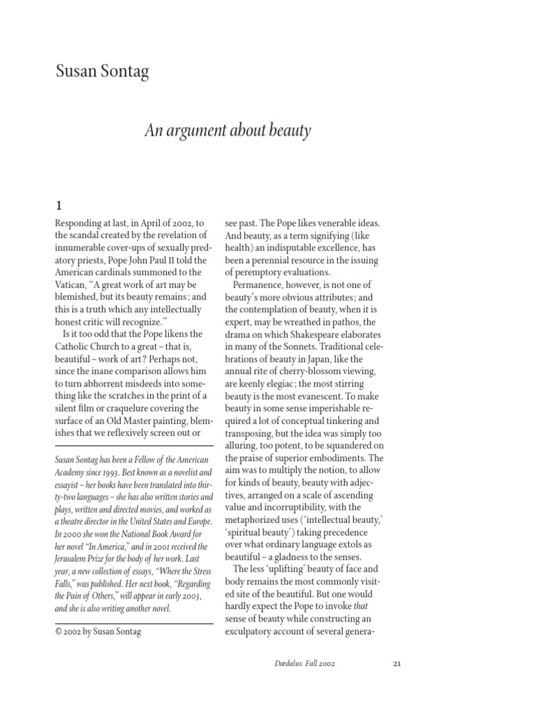Susan Sontag An Argument About Beauty Pdf Pdf Beauty Aesthetics