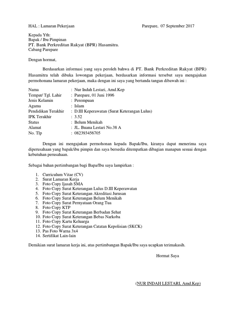 32+ Contoh Surat Lamaran Bina Bni