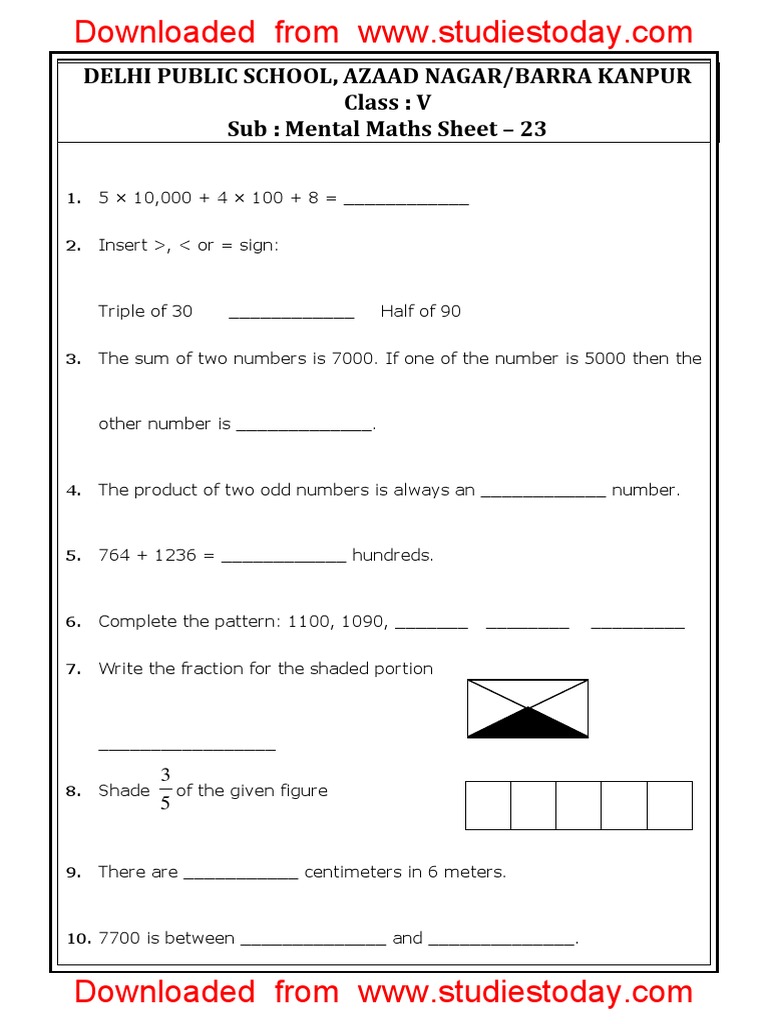 cbse class 5 mathematics worksheet mental maths pdf teaching mathematics science