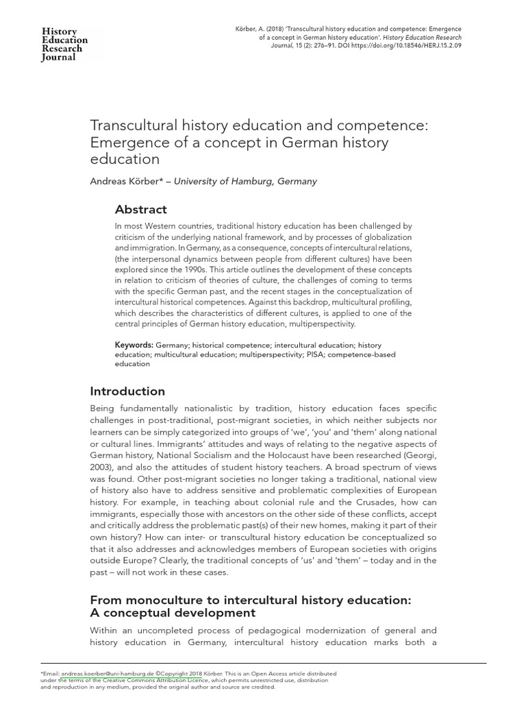 Transcultural History Education and Competence Emergence of A Concept
