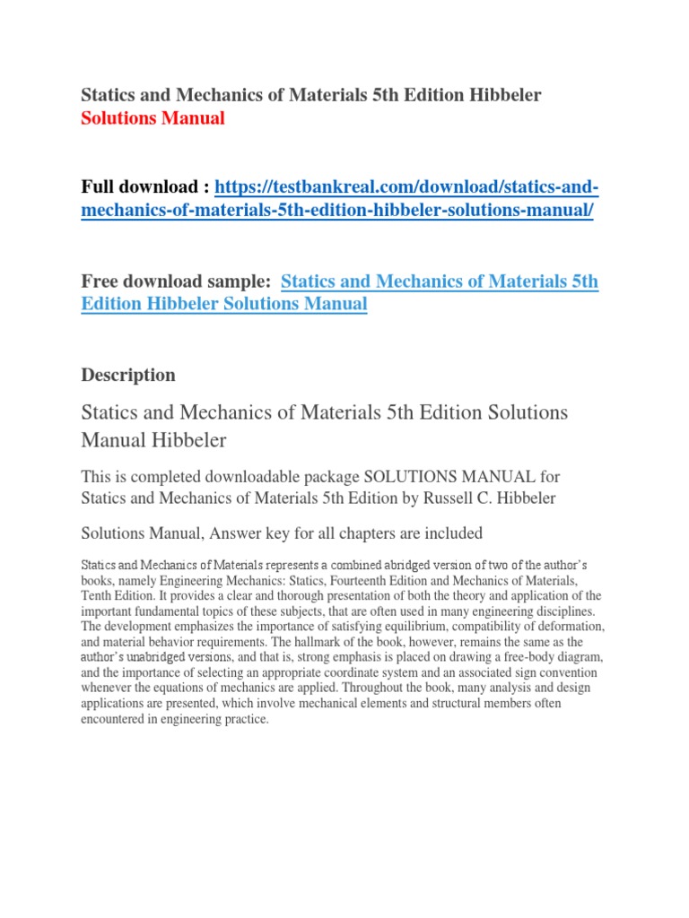 Mechanics Of Materials 7th Edition Solution Manual Hibbeler