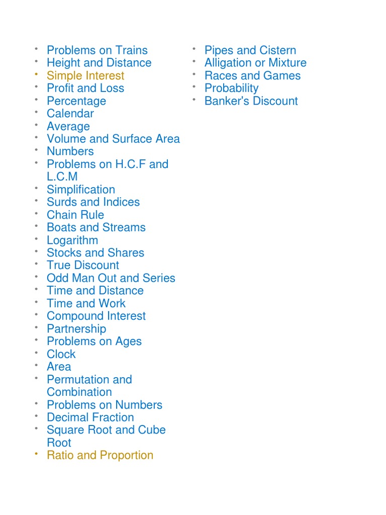 Key Maths Topics for Competitive Exams | PDF | Elementary Mathematics ...