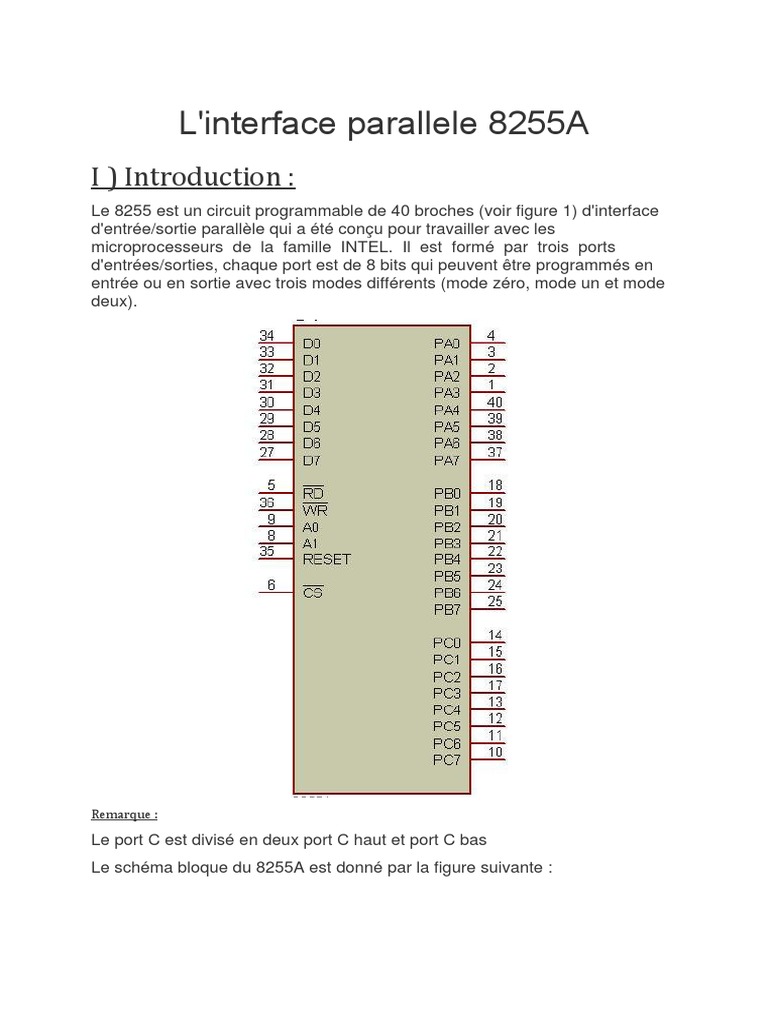 Interface 8255A : Modes et Programmation | PDF | Entrée/Sortie ...