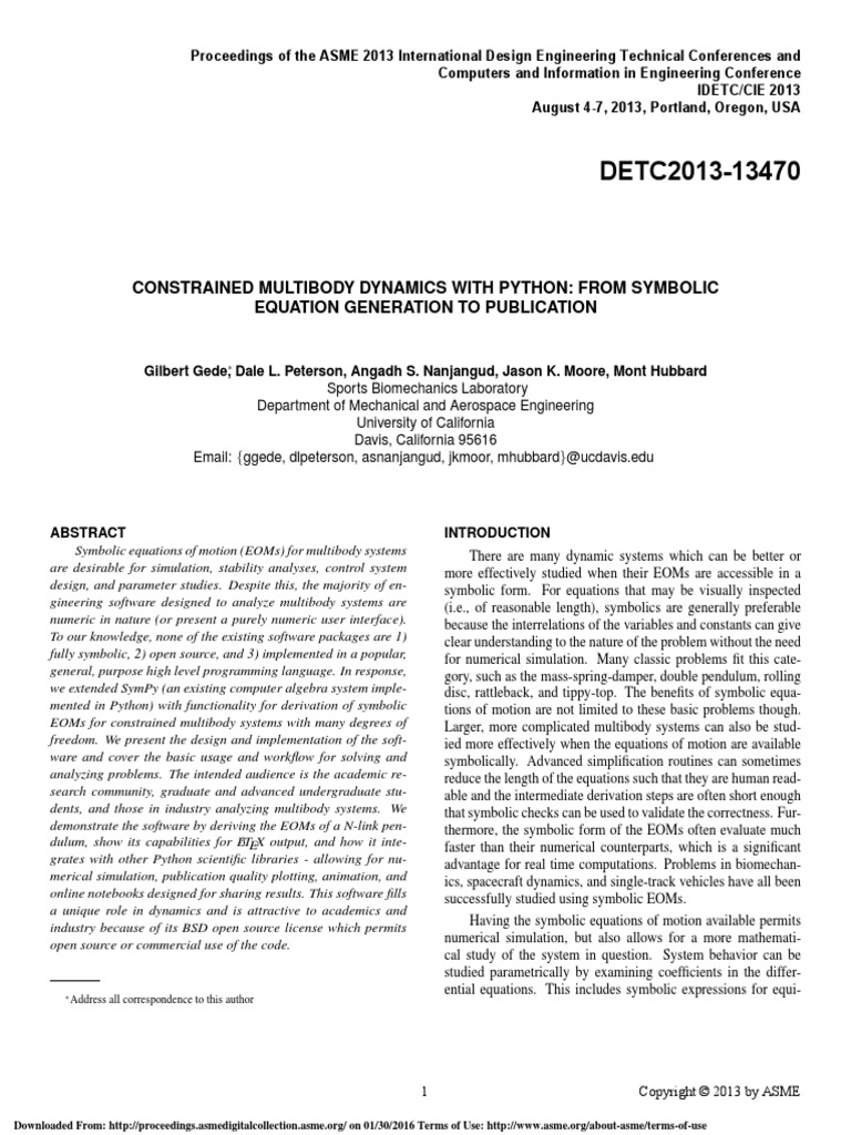 Constrained Multibody Dynamics With Python | PDF | Lagrangian Mechanics ...