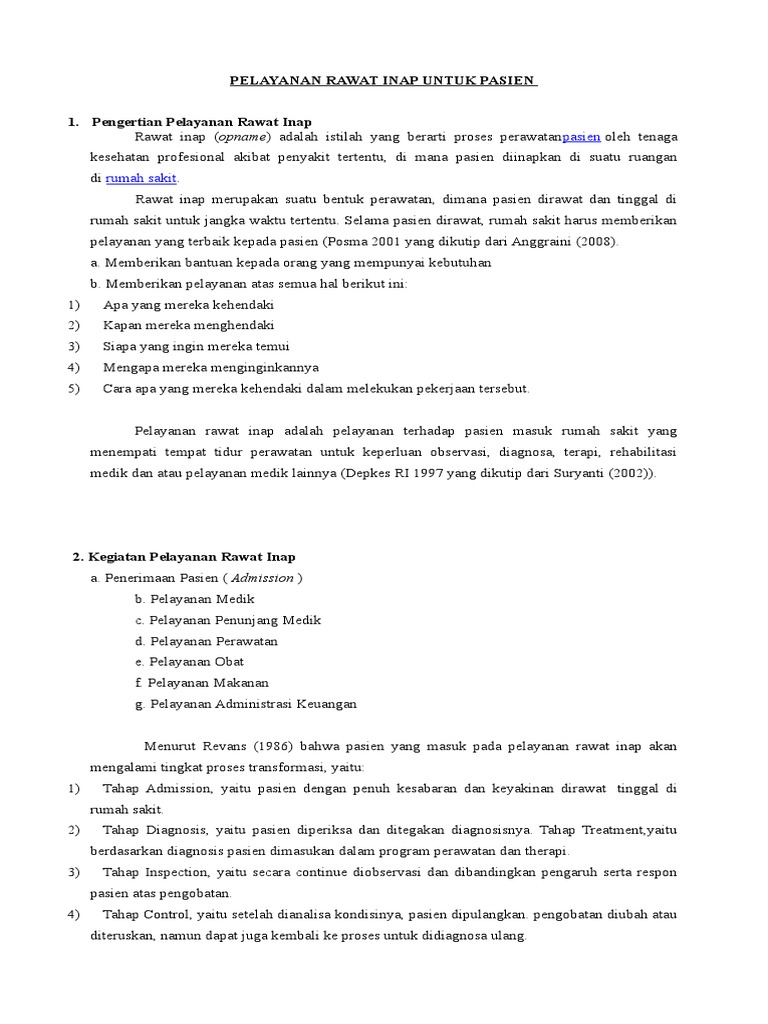 Pelayanan Rawat Inap di Rumah Sakit | PDF