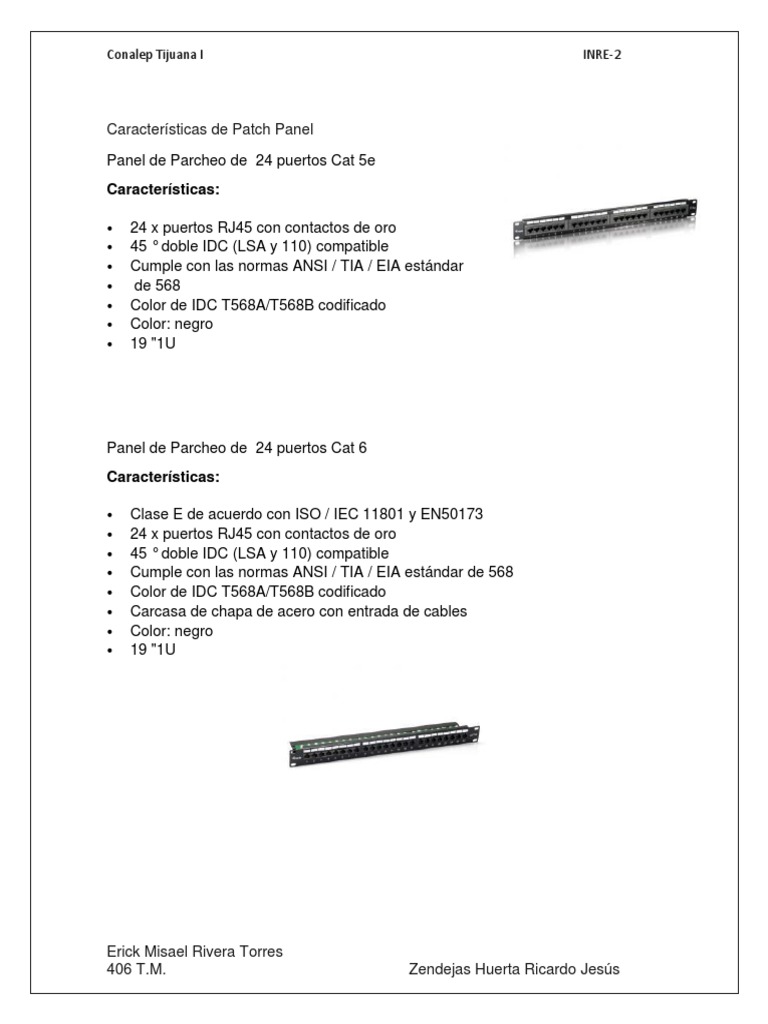 Caracteristicas de Patch Panel Panel de | PDF | Ethernet | Red de ...