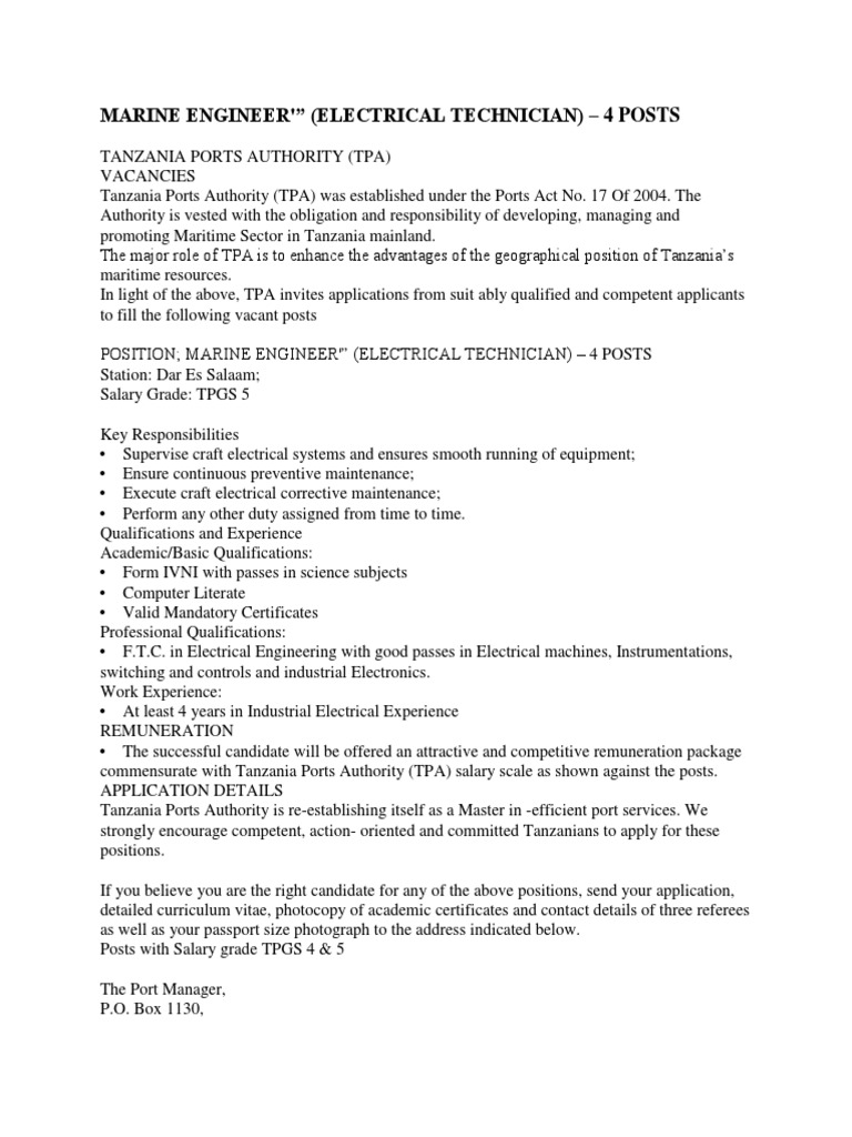 Marine Engineer'" (Electrical Technician) 4 Posts PDF
