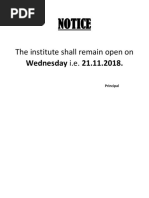 Notice: The Institute Shall Remain Open On