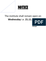 Notice: The Institute Shall Remain Open On