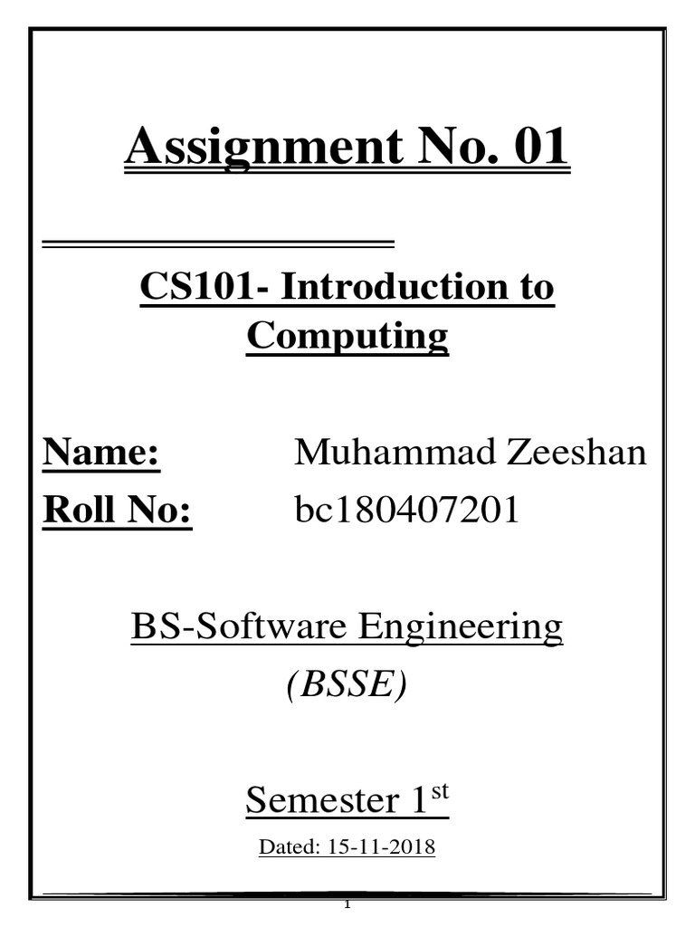 introduction to computing (cs101) assignment # 01