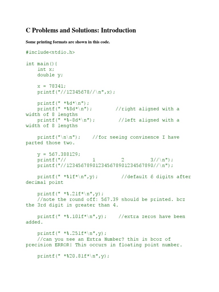 C Problems and Solutions: Introduction: Some Printing Formats Are Shown ...