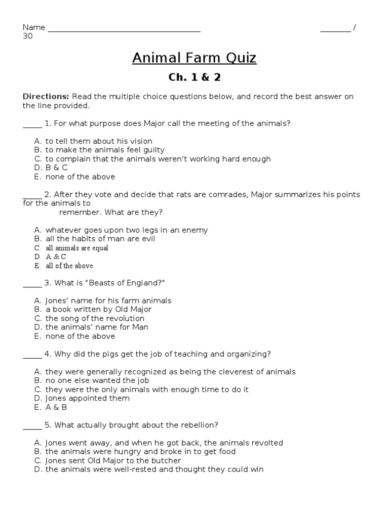 Assessing Comprehension of Chapter 1 and 2 of Animal Farm Through a ...