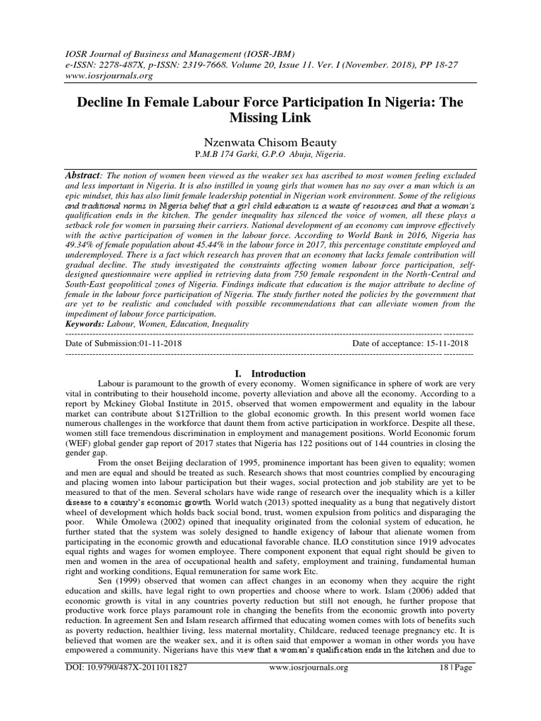 Female Labor Force Decline in Nigeria | PDF | Gender Inequality ...