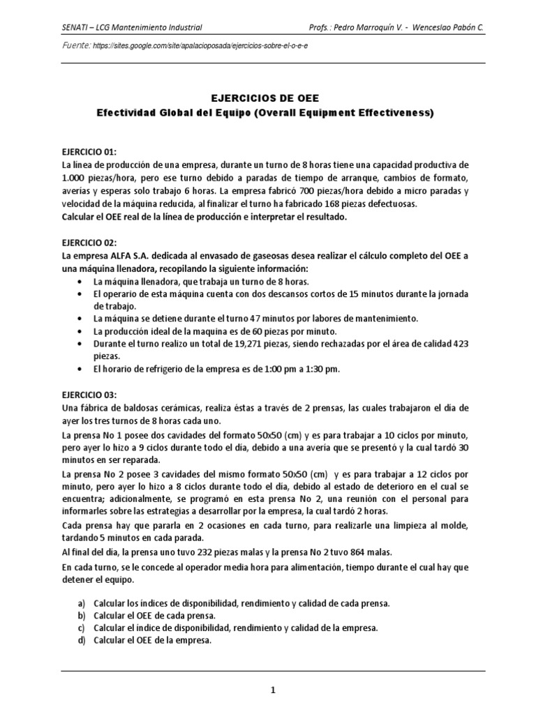 Ejercicios Prácticos de Cálculo de OEE | PDF | Business