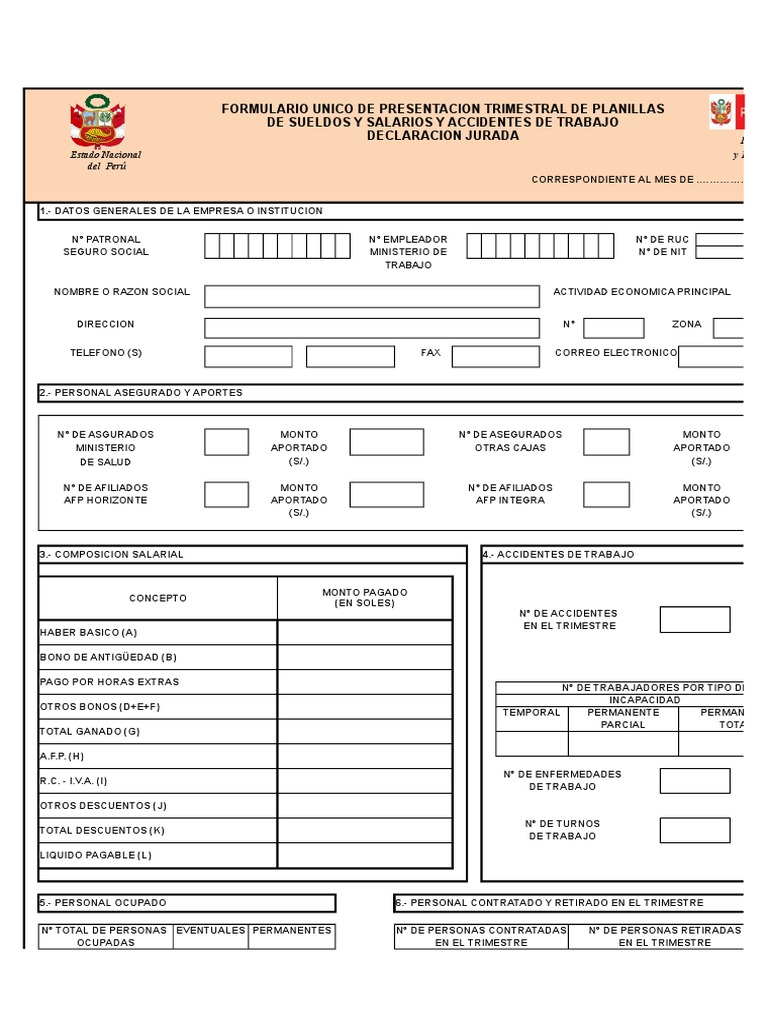 Formulario de Planilla de Sueldos y Salarios | PDF | Salario | Labor