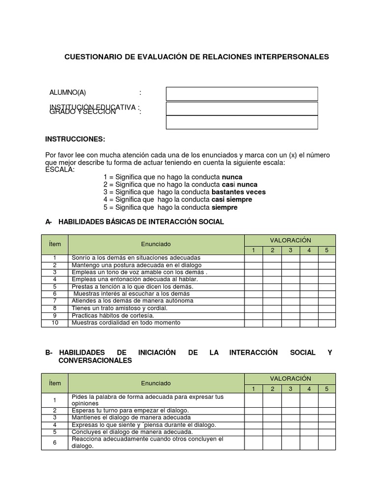 Cuestionario de Relaciones Interpersonales | PDF | Comportamiento ...