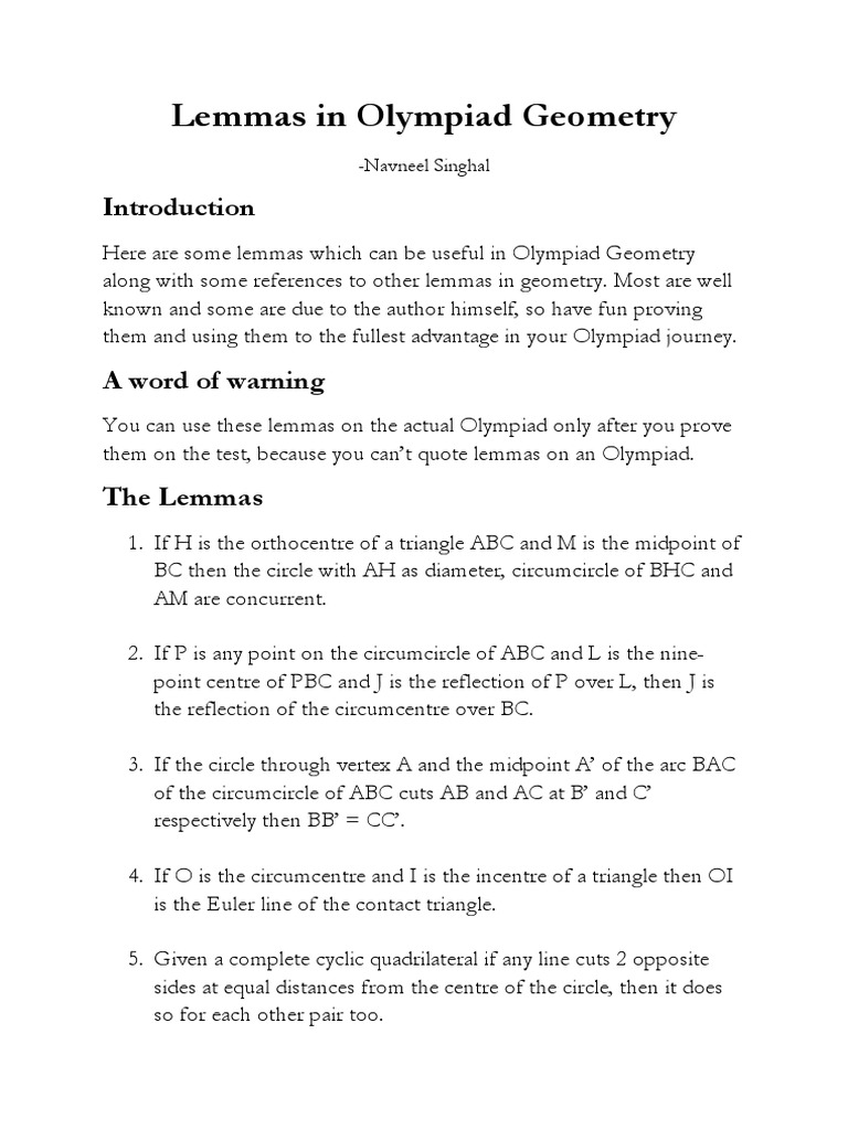 Lemmas in geometry pdf triangle perpendicular