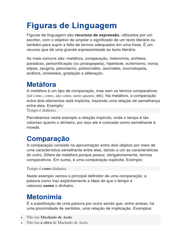 Figuras de Linguagem - Metáfora e Metonímia | PDF | Metáfora | Dinheiro