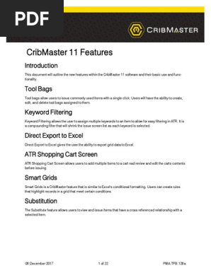 Cribmaster 11 Features User Guide Microsoft Excel File