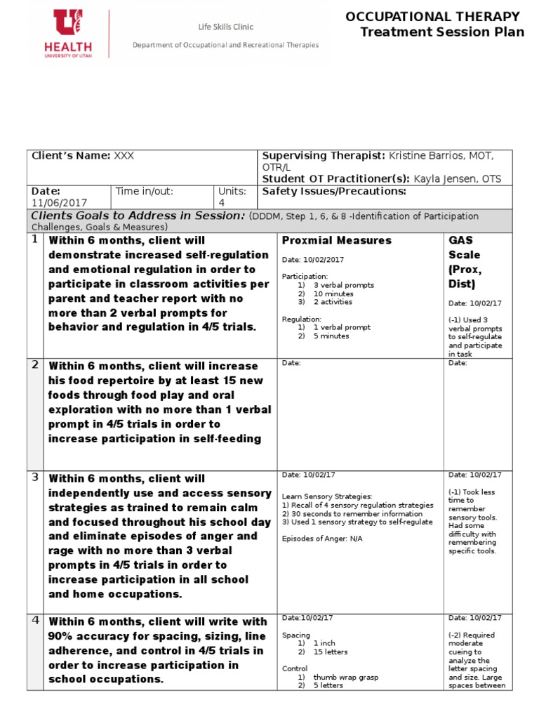 Pediatric Treatment Plan Perception Occupational Therapy