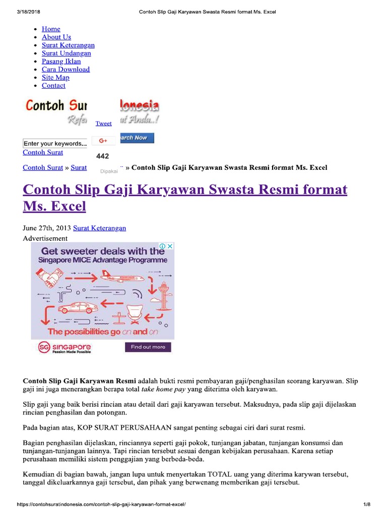 Excel Contoh Slip Gaji Karyawan Swasta 2018 - Contoh Slip Gaji Karyawan Swasta Resmi Format Ms