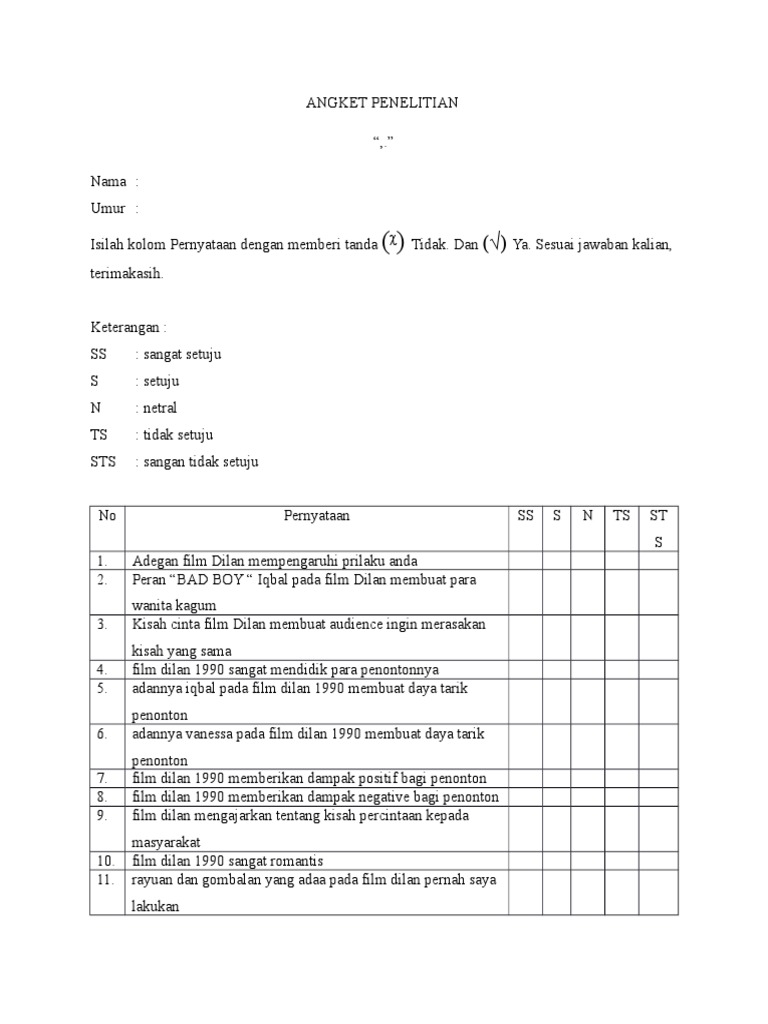 Angket Penelitian | PDF