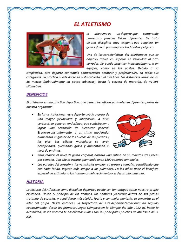 Beneficios y Pruebas del Atletismo | PDF | Deporte del atletismo | Deportes