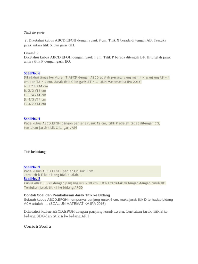 Contoh Soal Jarak Titik Ke Bidang Pada Limas - Kunci Ujian