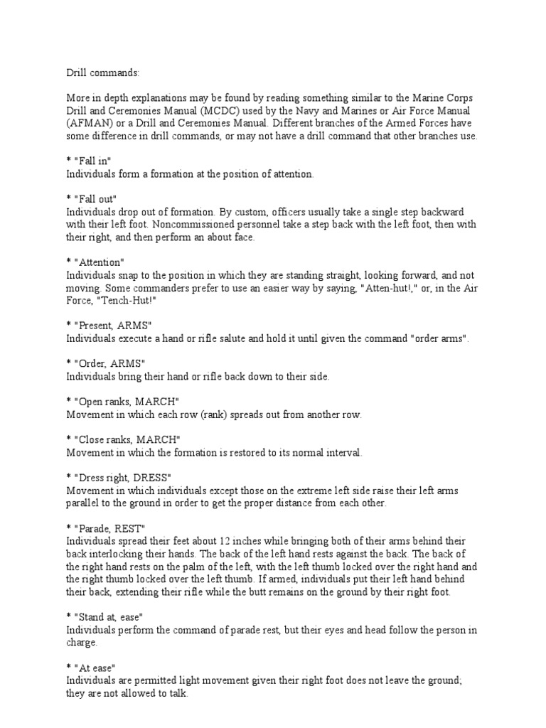 Essential Military Drill Commands | PDF | Arm | Military Science