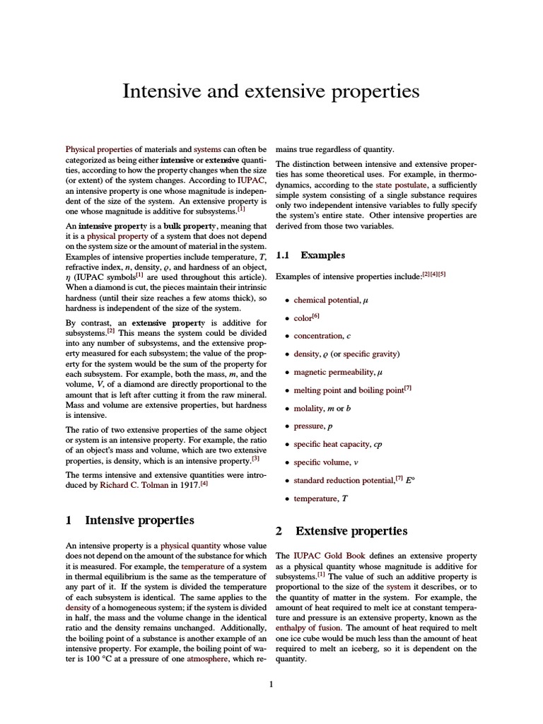 Intensive vs Extensive Properties Explained | PDF | Thermodynamic ...