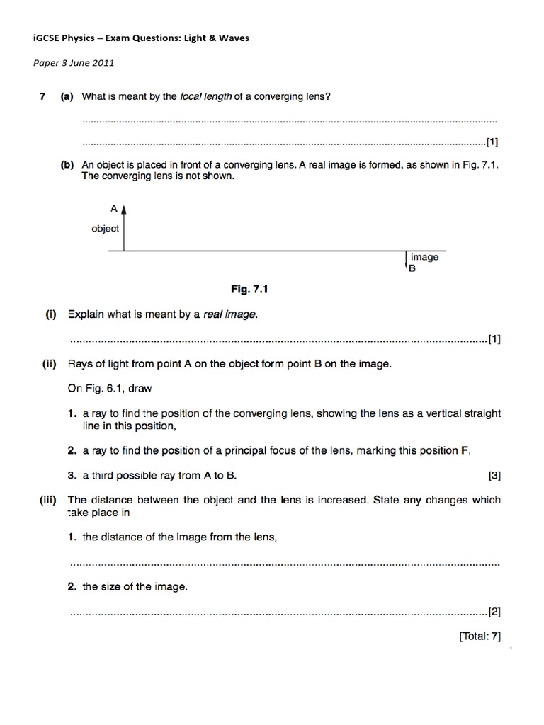 Paper 3 June 2011 Igcse Physics Exam Questions Light Waves Pdf