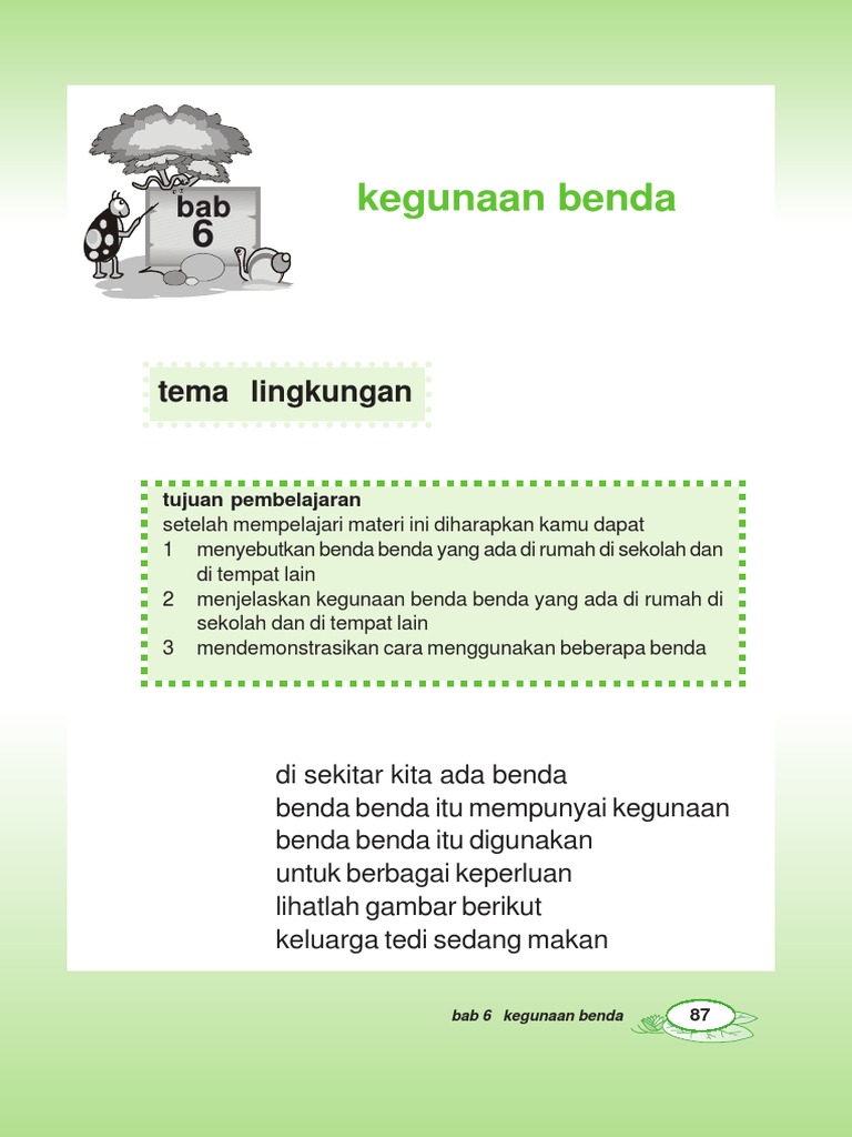 Ipa Sd Mi Kelas 1 Bab 6 Kegunaan Benda Pdf