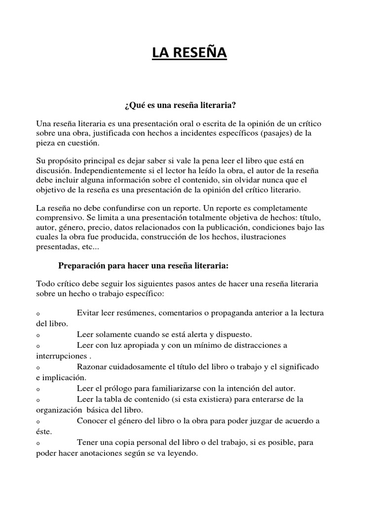 Guía para Escribir una Reseña Literaria | PDF | Lectura (proceso) | Autor