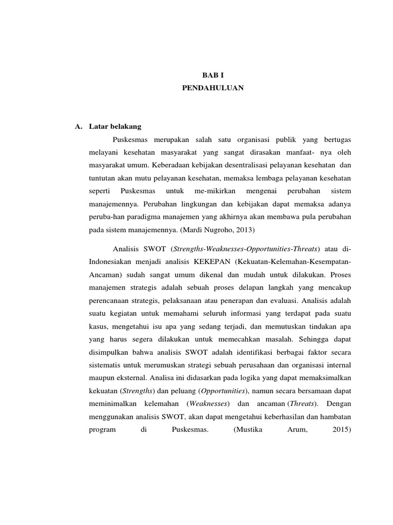 Makalah Analisis Swot Di Puskesmas